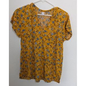Old Navy Womens Floral Print Sleeveless V-Neck Blouse Top  Yellow Rayon